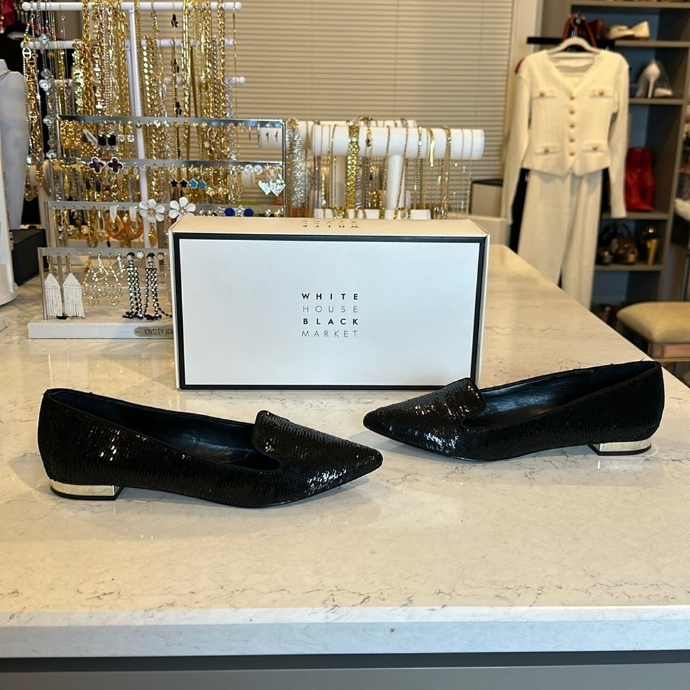 WHBM black sequin loafers size 7